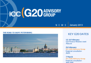 The newsletter gives key dates in the lead up to the G20 Summit and G20 Business Summitclose