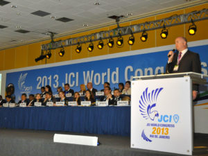 Anthony Parkes, Director of ICC World Chambers Federation, speaks during the JCI World Congress in Rio de Janeiro